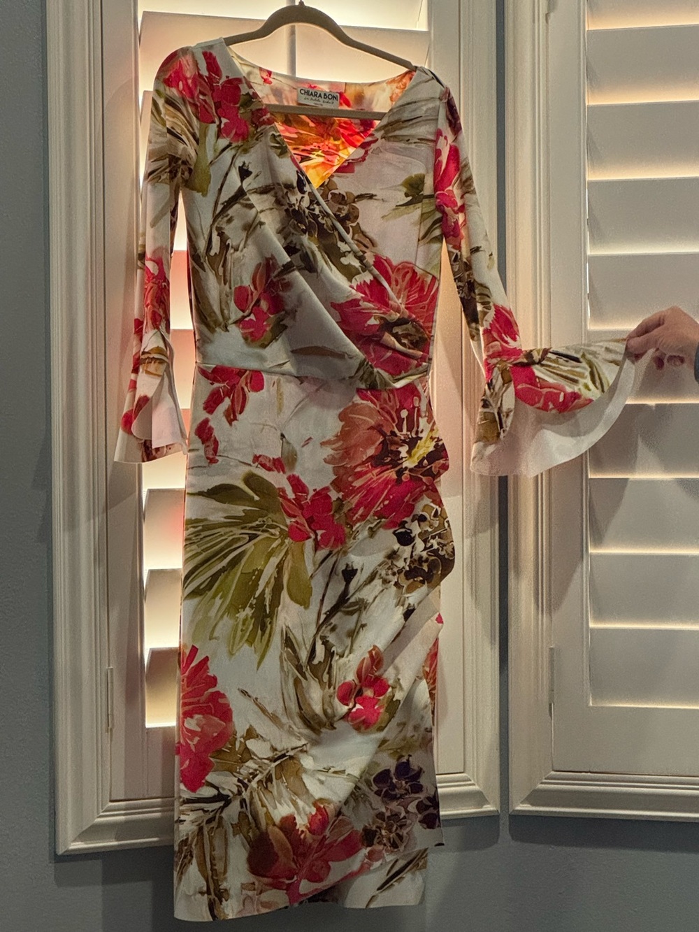 Chiara Boni Floral Wrap Midi Dress in Pink, Olive & Cream